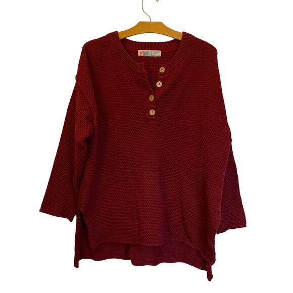 Free People Beach Hailee Sweater Maroon Button Henley Waffle Knit Oversized XS - Picture 1 of 11